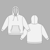 übergroße Baumwoll-Hoodie-Mockup-Vorlage. kleidung hoody technische skizze. Sweatshirt mit Kapuze, Taschen. Unisex-Pullover. vektor