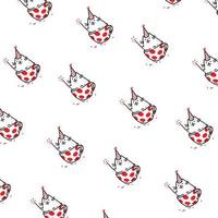 tecknad rolig katt, mönster, prydnad. platt vektor illustration. karaktären är isolerad på en vit bakgrund. prydnad, mönster för tyg. rolig kattunge för webbplatsen och vykort. maskot.