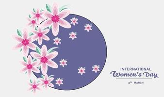 kvinnodagskort med blomma i cirkelram bakgrundsdesign vektor