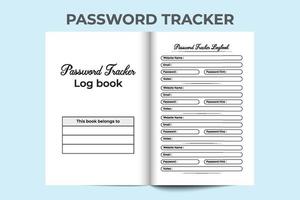 Innenraum des Passwort-Tracker-Journals. Vorlage für ein Passwort-Tracking- und Website-Informationsjournal. Logbuch Innenvorlage. Passwort-Tracker-Notebook-Innenraum. Website-Informations-Tracker. vektor