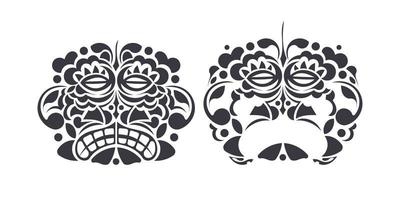 Set polynesische Tiki-Maskensilhouette isoliert auf weißem Hintergrund. hawaiianische Stammesmaske. Vektor-Cartoon-Stil. vektor