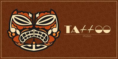 tatueringsstudio banner. infödda Nya Zeeland. maori. tatuering i ansiktet. mask. vektor