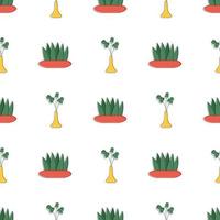 nahtloser Hintergrund mit Blumen in einem Topf. Minimalismus-Hintergrund mit Blumentöpfen und Dreiecken. Strichzeichnungen. Vektor-Illustration. vektor