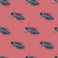 nahtloses muster der natur mit insektenfaunadruck. graue einfache Käferschattenbilder auf rosa Hintergrund. exotische tierkulisse. vektor