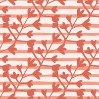 Nahtloses botanisches Muster mit korallenroten floralen Silhouetten. weißer Hintergrund mit Linien. einfaches Design. vektor