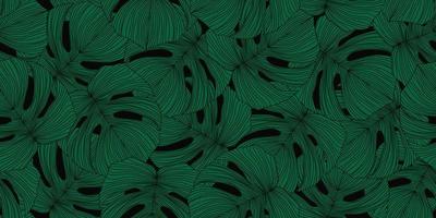 grüne monstera-linie hinterlässt nahtloses muster. moderne exotische tropische Kulisse. vektor