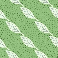 Diagonale einfache Blätter Silhouetten nahtloses Muster im Doodle-Stil. grün gepunkteter Hintergrund. vektor