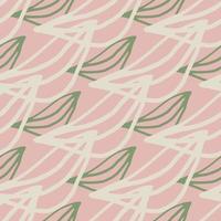 grüner und heller Umriss lässt nahtloses Muster. rosa Hintergrund. Blumenmuster. vektor
