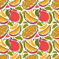 mango färgglada sömlösa mönster. handritad doodle bakgrund för kök tapeter, textil, tyg, meny design isolerad på vit bakgrund. vektor