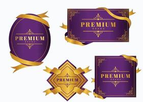 Premium-Designvorlagen elegante lila goldene Bandetiketten vektor