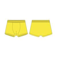 Boxershorts in gelber Farbe technische Skizze. Boxer-Unterhosen für Jungen isoliert auf weißem Hintergrund.