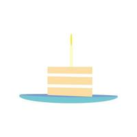 Stück Kuchen auf einem Teller mit einer Kerze im flachen Stil. köstlicher dessert, isolierte illustration. vektor