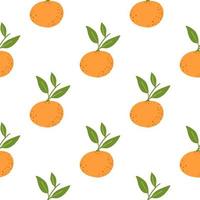dekoratives nahtloses Zitrusmuster mit orangefarbenem Mandarinendruck mit Blättern. isolierte exotische fruchtkulisse. vektor