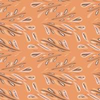 Scribble nahtloses Naturmuster mit Doodle-Blütenblatt-Laubdruck. abstrakter Stil. orangefarbener pastellfarbener Hintergrund. vektor