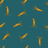 Tierwelt Ozean nahtloses Muster mit orangefarbenem Tintenfisch-Ornament. Türkisfarbener Hintergrund. vektor
