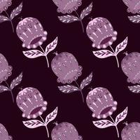 dunkle natur nahtloses ethno-muster mit handgezeichneten volksblumenknospenformen. lila und kastanienbraune Palette. vektor