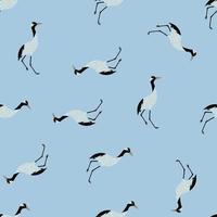 handritad djur seamless mönster med slumpmässigt abstrakt kran birs tryck. blå bakgrund. enkel design. vektor