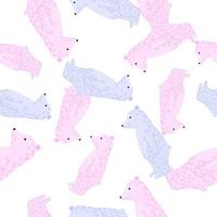 isoliertes nahtloses Muster mit rosa und blau gefärbten, zufälligen Eisbär-Silhouetten-Ornamenten. vektor