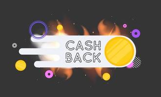 cashback bokstäver i eld och rök. guldmynt. sammansättning på temat pengarna tillbaka och cashback. vektor illustration. isolerat.