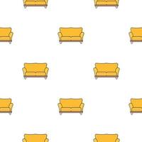 seamless mönster med en gul soffa. minimalism bakgrund med blomkrukor och trianglar. linjekonst. vektor