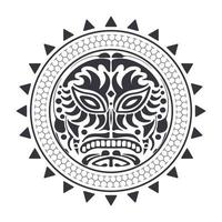 runde Tattoo-Maske im polynesischen Stil. Schwarz-Weiß-Tattoo des Maya-Stammes. isoliert. Vektor-Illustration. vektor