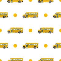 baby ljusa tecknade buss vektor seamless mönster på vit bakgrund. rolig söt handritad leksakstransport för barn.