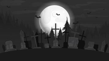 Hintergrund für Halloween. Hintergrund mit dem großen Mond und Friedhof, Vektor. vektor