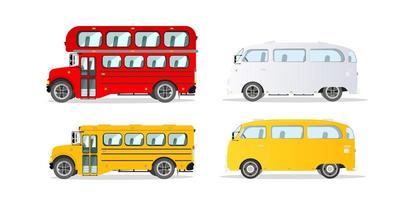 Reihe von Bussen isoliert auf weißem Hintergrund. Schulbus, öffentliche Verkehrsmittel. Vektor. vektor