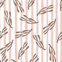 Zufälliges nahtloses Muster mit einfachen Zweigen Silhouetten Ornament. rosa und weiß gestreifter Hintergrund. vektor