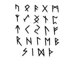 vikingarunor, fläderfuthark-alfabetet. retro nordiska skandinaviska runor. skissa keltiska antika bokstäver. gamla hieroglyfiska ockulta set ikoner. medeltida vikingasymboler. vektor isolerad på vit bakgrund