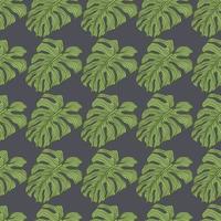 tropische Blätter Philodendron Pflanze Silhouette nahtlose Muster. Tapete mit grünem Monstera-Blatt vektor
