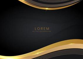 3D modernes Luxus-Vorlagendesign schwarz und grau geschwungene Form und goldener geschwungener Linienhintergrund. vektor
