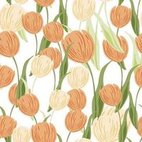 Blumenstrauß, nahtloses Blumenmuster mit orangefarbenen, zufälligen Tulpenblumen-Silhouetten. weißer Hintergrund. isolierter Druck. vektor