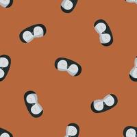 Pinguin schwarze Farbe chaotische nahtlose Muster auf braunem Hintergrund. kindergrafikdesignelement für verschiedene zwecke. vektor