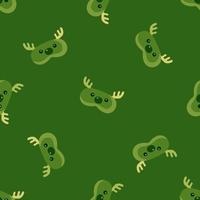 Head deer grün chaotisch nahtloses Muster auf hellem olivgrünem Hintergrund. kindergrafikdesignelement für verschiedene zwecke. vektor