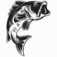 Sprungspringende Bass-Fisch-ClipArt, Fisch-Logo-Schwarz-Weiß-Vektorillustration vektor
