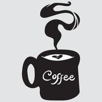 kaffekopp svart och vit siluett illustration med text vektor
