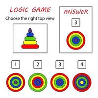 logisches spiel draufsicht spielzeugpyramide. Bildungskarte für Kinder. vektor