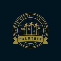 palm eller kokospalm logotyp vintage illustration mall ikondesign. retro cirkel märke med typografi koncept vektor