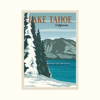 lake tahoe nationalpark vintage affisch vektor bakgrund illustration design