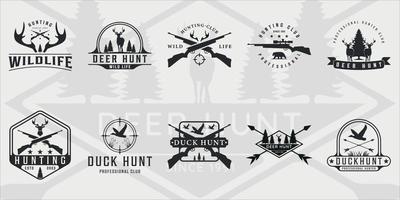 satz von jagd logo vintage vektor illustration vorlage symbol grafik design.bundle sammlung verschiedener hirschbären und entenjagd zeichen oder symbol für jäger mit retro-abzeichen und typografie