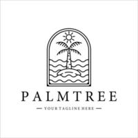 palm eller kokosnöt träd logotyp linjekonst vektor illustration mall ikon design med minimalistisk märke
