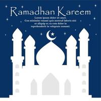 vektor semester illustration av glänsande ramadan kareem. bokstäver sammansättning av muslimska heliga månaden med moskébyggnad