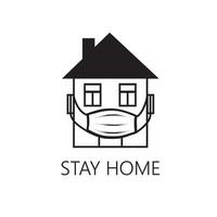 Quarantäne-Zeichen. Crestatives Symbol mit Haus, mit medizinischer Maske und Schriftzug Stay Home, Stay Safe Over White Background. vektor