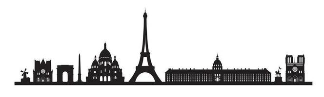 Hintergrund der Pariser Skyline. paris berühmtes wahrzeichen symbolsatz. frankreich, paris reisen schwarz stadtbild vektor