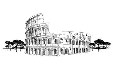 Kolosseum in Rom, Italien. Reise italienisches Wahrzeichen Kolosseum. Skyline-Skizze der Stadt Rom vektor