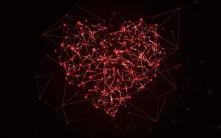 digitalt rött hjärta av plexus linjer och prickar. tekniskt futuristiskt alla hjärtans kort vektor