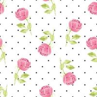Aquarell rosa blühende englische Rose auf nahtlosem Punktmuster für Papier oder Stoff vektor