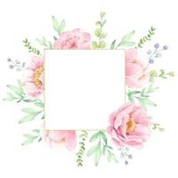 aquarell rosa pfingstrose blumenstrauß anordnung kranzrahmen mit goldenem kreisrahmen für logo oder banner vektor