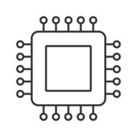 lineares Prozessorsymbol. Mikroprozessor. dünne Liniendarstellung. Zentralprozessor. Integrierter Schaltkreis. Computer, Telefonprozessor. Mikrochip, Chipsatz, Chip. Vektor isoliert Umrisszeichnung. editierbarer Strich